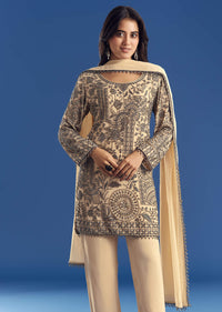 Cream Beaded Kurta Dupatta Set With Georgette Pant