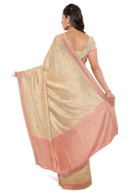 Cream Georgette banarasi saree with matching blouse piece only on Kalki