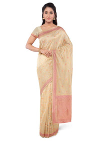 Cream Georgette banarasi saree with matching blouse piece only on Kalki