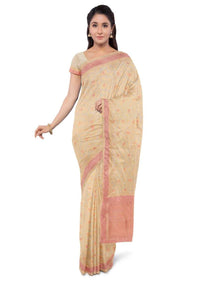 Cream Georgette banarasi saree with matching blouse piece only on Kalki