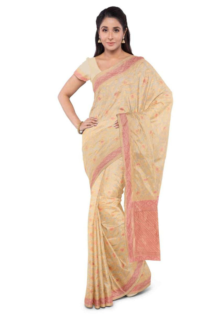 Cream Georgette banarasi saree with matching blouse piece only on Kalki