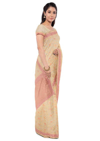 Cream Georgette banarasi saree with matching blouse piece only on Kalki