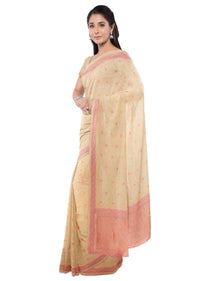 Cream Georgette banarasi saree with matching blouse piece only on Kalki