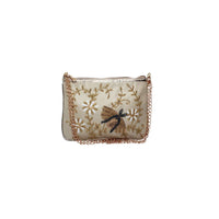 Cream Clutch In Silk With Sequins Embroidered Bee Motif By Pink Cocktail