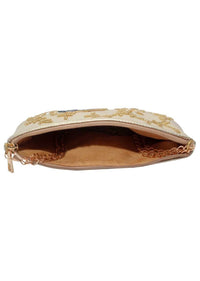 Cream Clutch In Silk With Sequins Embroidered Bee Motif By Pink Cocktail