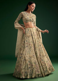 Cream Floral Lehenga Choli With Organza Dupatta