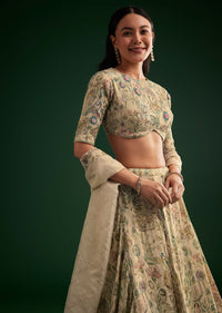 Cream Floral Lehenga Choli With Organza Dupatta