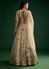 Cream Floral Lehenga Choli With Organza Dupatta