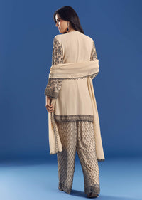 Cream Georgette Fully Beaded Kurta Pant Set With Dupatta