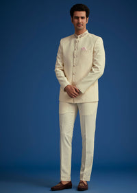 Cream Jodhpuri Suit With Handwork Collar