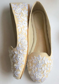 Cream Loafers With Baroque Inspired Embroidery Using Pearls And Beads By Sole House