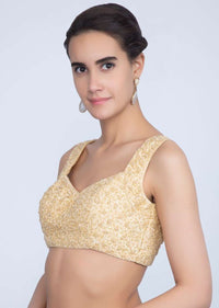 Cream Blouse In Raw Silk With Sequins And Moti Embrodiery Online - Kalki Fashion