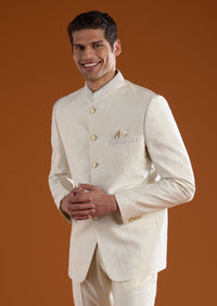 Cream Viscose Jodhpuri Pant Set with Bead Work