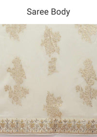 Cream White Saree In Silk With Weaved Floral Motifs In Repeat Pattern Online - Kalki Fashion