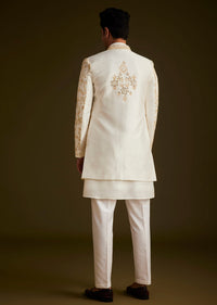 Cream Embroidered Sherwani Set