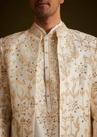 Cream Embroidered Sherwani Set