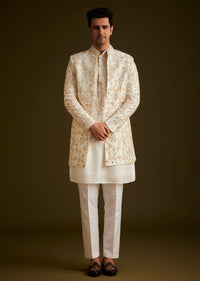 Cream Embroidered Sherwani Set