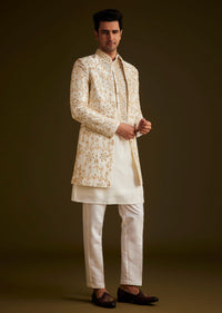 Cream Embroidered Sherwani Set