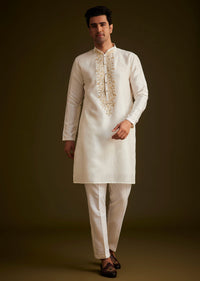 Cream Embroidered Sherwani Set