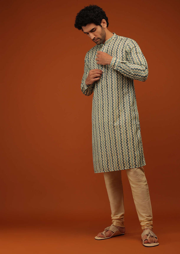 Cream Hand Block Print Kurta Set