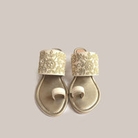 Cream Heels With Gold Zari And Moti Work N Floral Design By Sole House