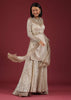 Cream Palazzo And Kurta In Sequins Embroidery, Pants Are Crafted In A Net With Frills On The Bottom