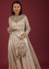 Cream Palazzo And Kurta In Sequins Embroidery, Pants Are Crafted In A Net With Frills On The Bottom