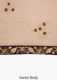 Cream peach saree in silk with gotta patch and resham embroidered butti only on Kalki