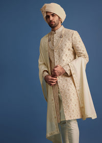 Cream Sherwani Suit With Hand Work