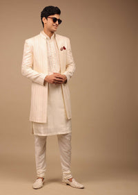 Cream Sherwani With Detailed Resham Work