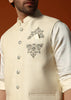 Cream Silk Kurta Jacket Set For men