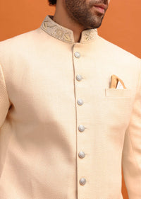 Cream Silk Nawabi With Self Work For Men