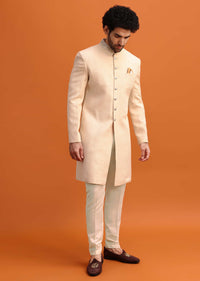 Cream Silk Nawabi With Self Work For Men