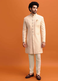 Cream Silk Nawabi With Self Work For Men