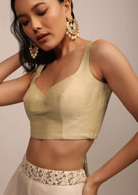 Cream Sleeveless Blouse With Sweetheart Neckline In Raw Silk