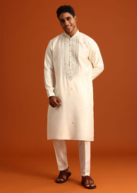 Cream Threadwork Kurta Set