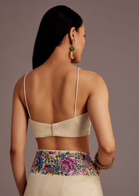 Cream Tussar Saree With Floral Embroidered Border