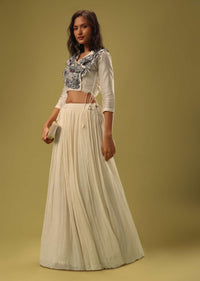 Cream White Georgette Skirt & Blouse Set With Resham Embroidery