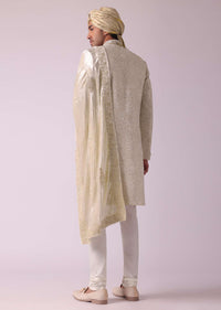 Cream White Silk Sherwani With Intricate Embroidery