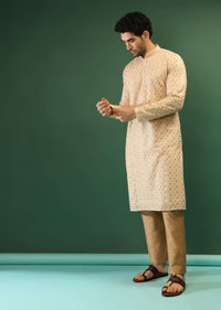 Cream Yellow Kurta Set In Georgette With Multi Colored Gotta Abla And Resham Embroidered Moroccan Jaal Design Online - Kalki Fashion