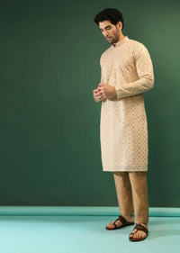 Cream Yellow Kurta Set In Georgette With Multi Colored Gotta Abla And Resham Embroidered Moroccan Jaal Design Online - Kalki Fashion