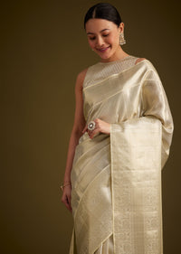 Creamish Silver Kanjivaram Silk Saree