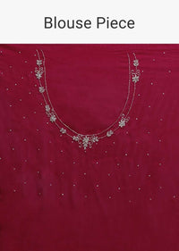 Crimson Red Saree In Chiffon Blend With Cut Dana And Kundan Embellished Moroccan Pattern Online - Kalki Fashion