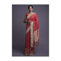 Crimson Red Saree In Georgette With Weaved Buttis And Gotta Work Online - Kalki Fashion