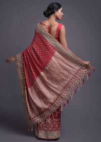 Crimson Red Saree In Georgette With Weaved Buttis And Gotta Work Online - Kalki Fashion