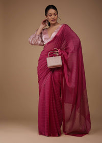 Valentine Red Chiffon Saree With Swarovski Stone Embellishments And Satin Border
