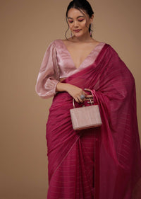 Valentine Red Chiffon Saree With Swarovski Stone Embellishments And Satin Border