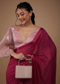 Valentine Red Chiffon Saree With Swarovski Stone Embellishments And Satin Border