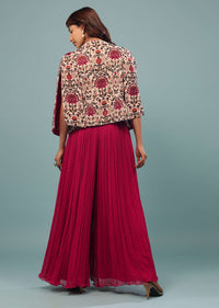 Apple Red Georgette Jumpsuit With Printed Velvet Jacket