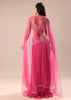 Crimson Red Palazzo With Embroidered Blouse And Cape